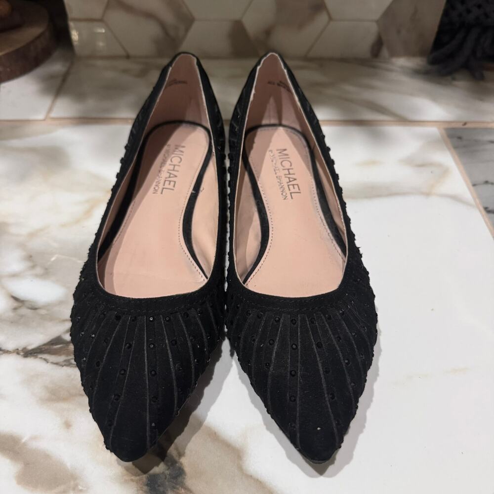 Michael Shannon Women's Sindy Black Faux Suede Crystal Embellished Size 6